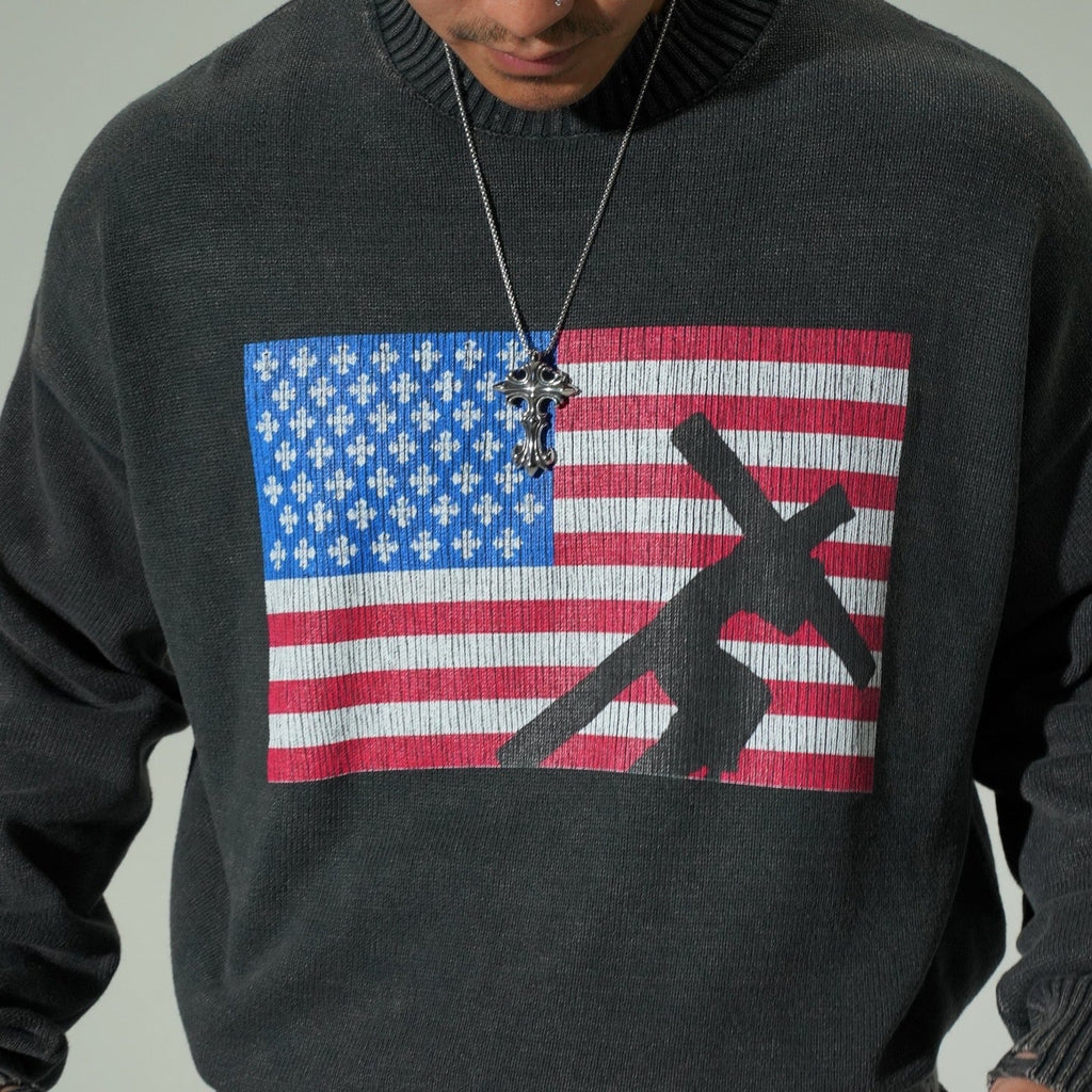 "USA" PREMIUM FRAYED SWEATER