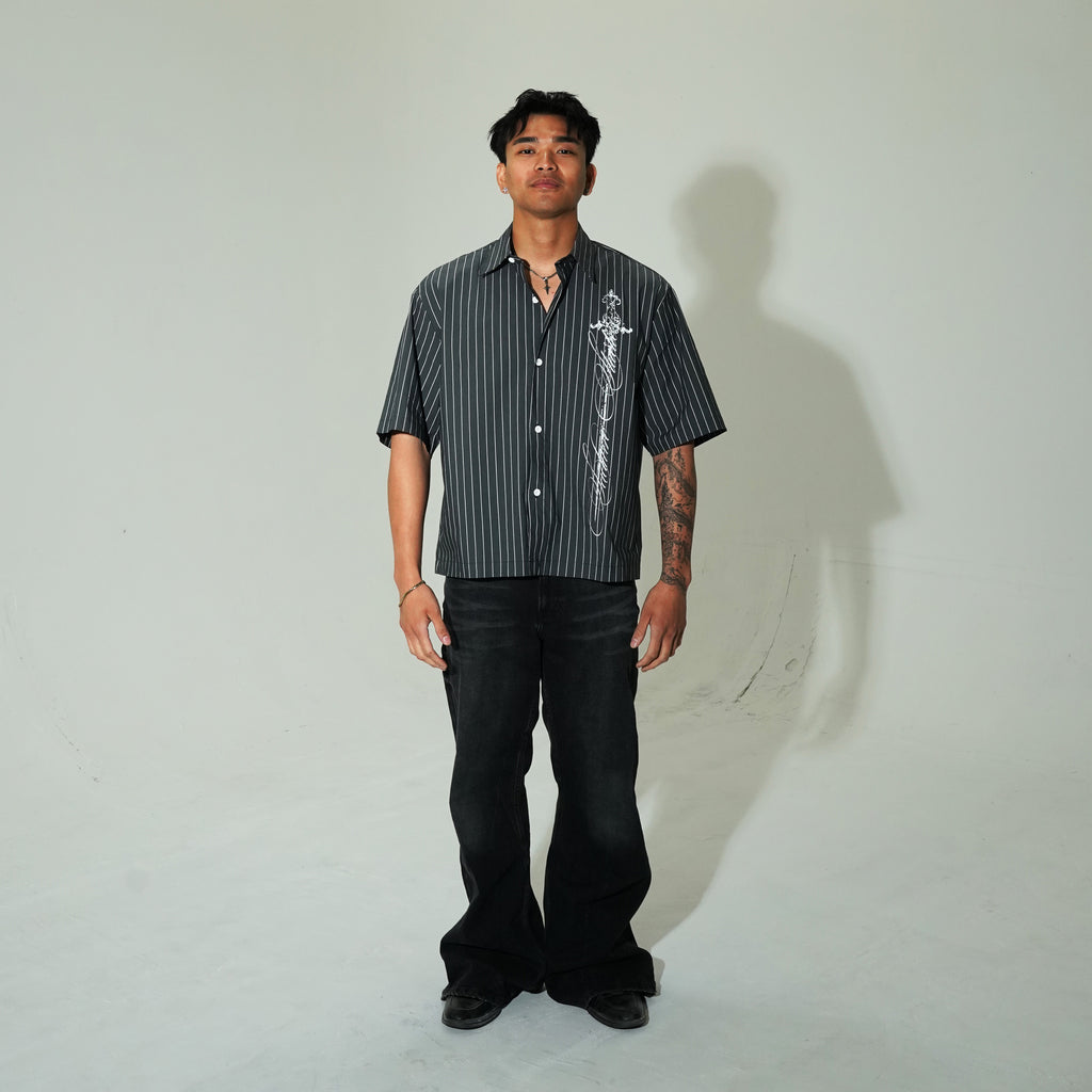 "CRUSADER" STRIPED BOXY SHIRT