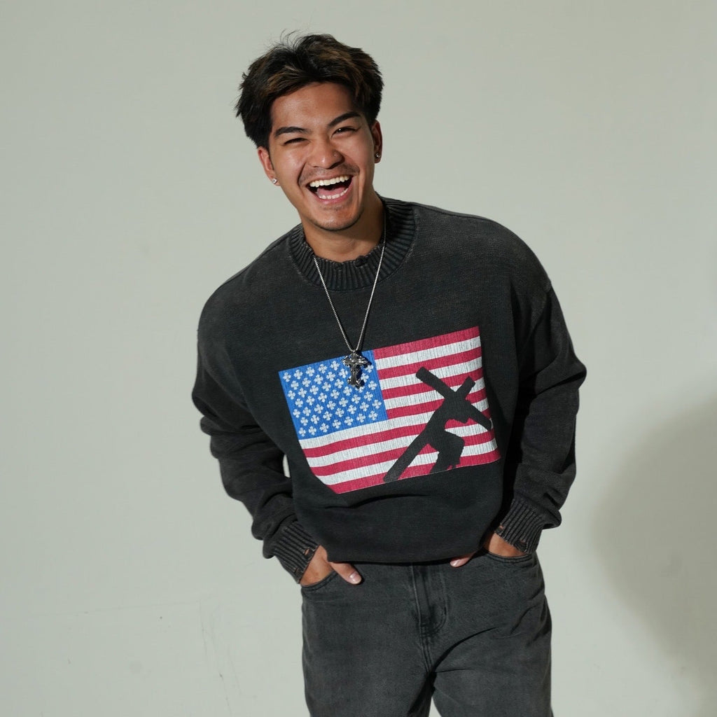 "USA" PREMIUM FRAYED SWEATER