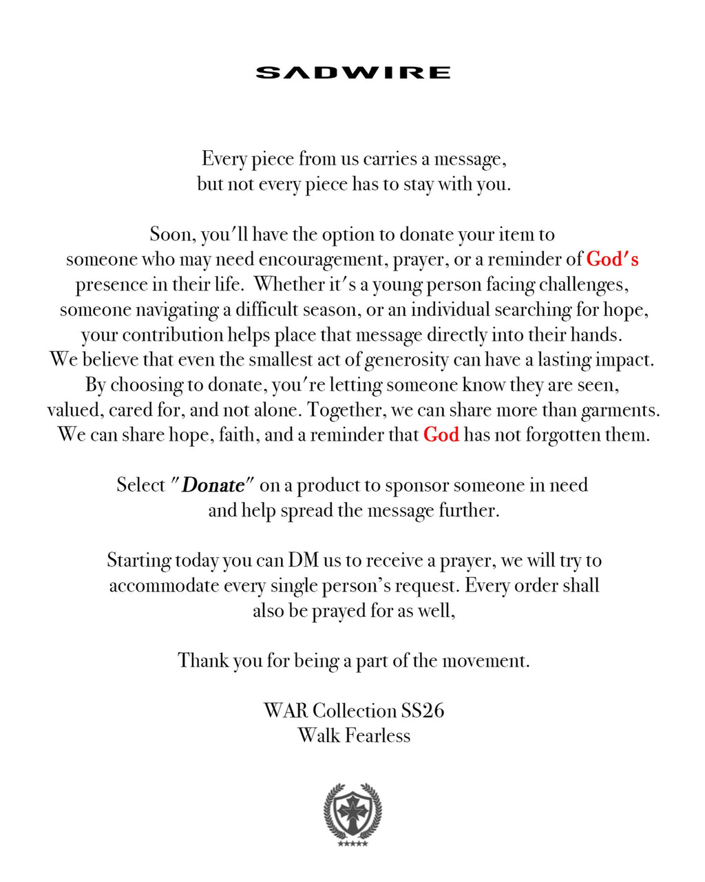 WAR PROJECT DONATION