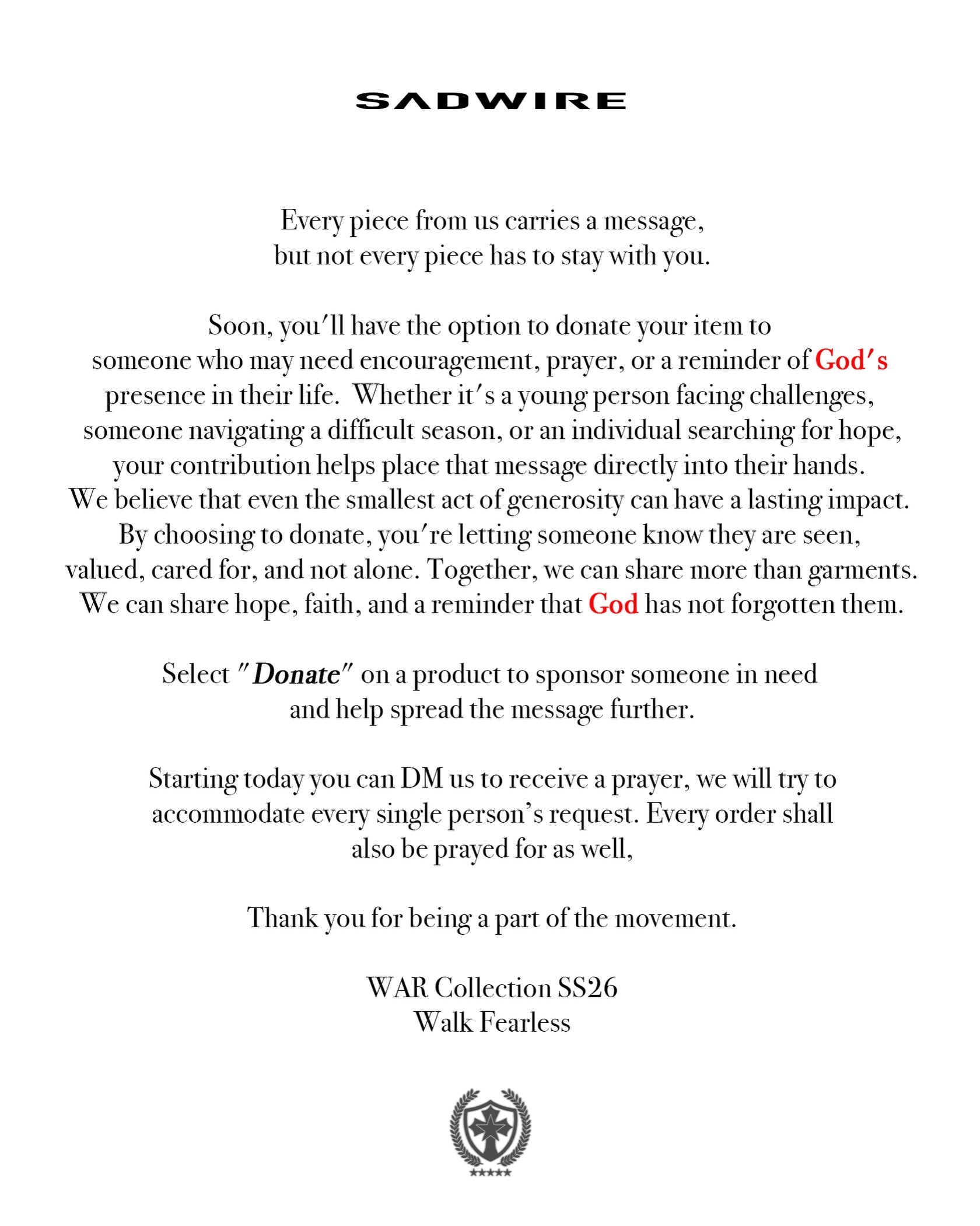WAR PROJECT DONATION